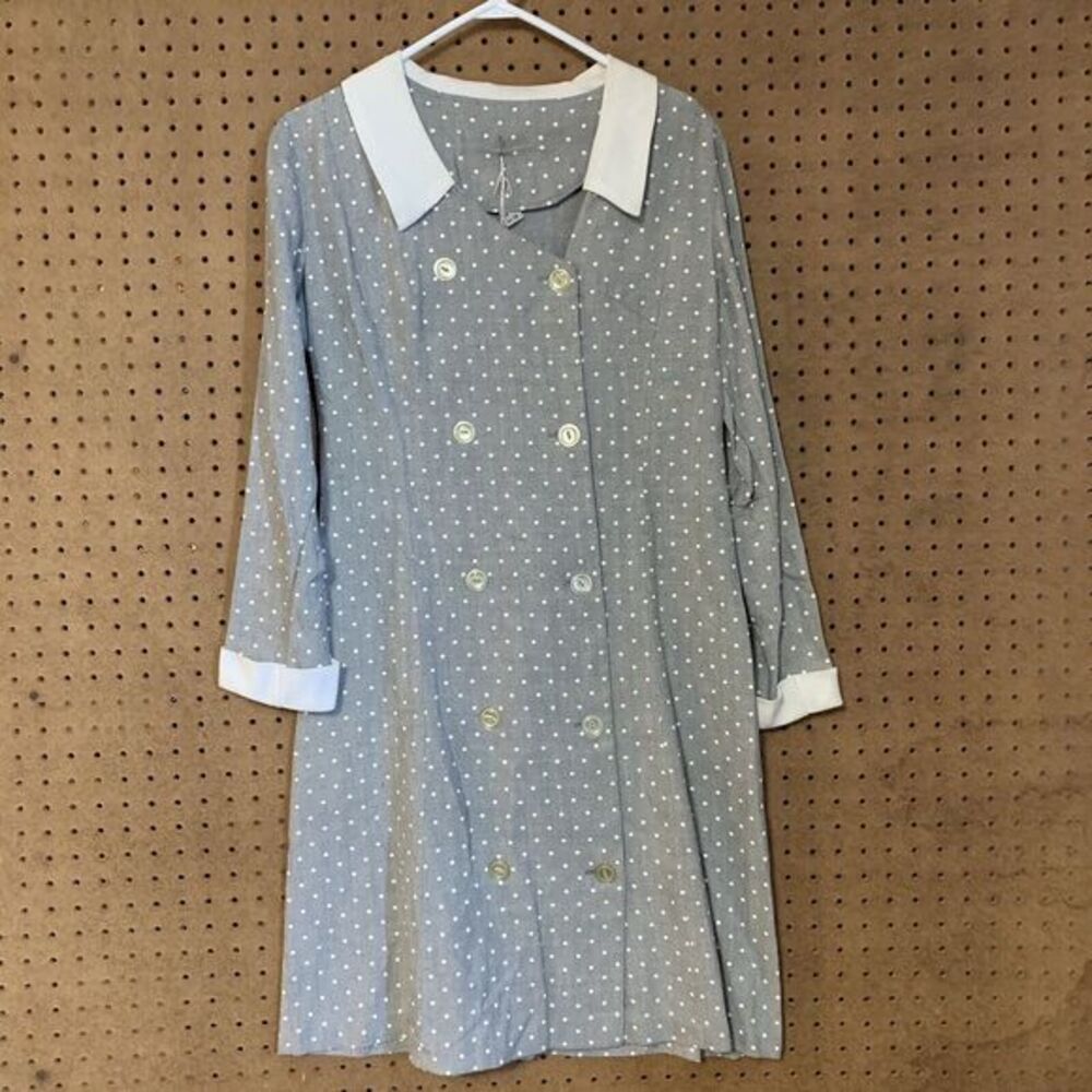 Vintage Polka Dot Dress 14 Blue White Mod Peter Pan Collar Retro Shirt Deadstock